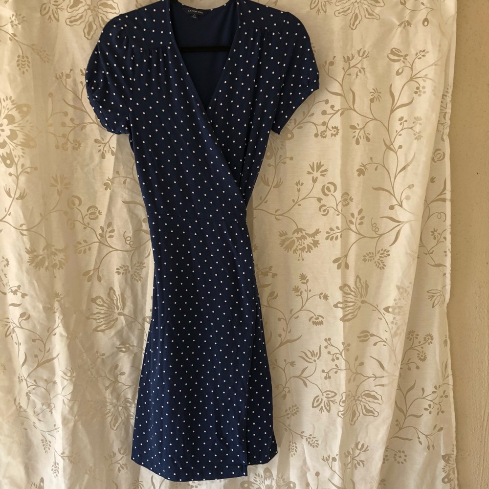 Lands end polka dot wrap dress S(6-8)